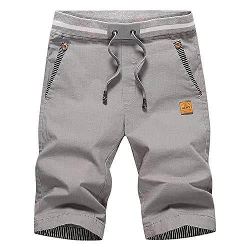 Image of ZOXOZ Mens Shorts Summer Casual Shorts Cotton with Pockets Elastic Waist Drawstring Grey S