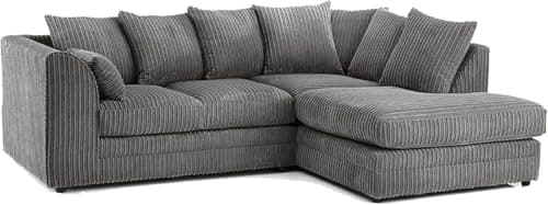 Image of SofaSelection Spacious Jumbo Cord Right Hand Corner Sofa, Soft Cord Fabric L-Shaped Couch with Deep-Filled Scatter Back Cushions, 4-5 Seater Family Living Room Suite (Grey)
