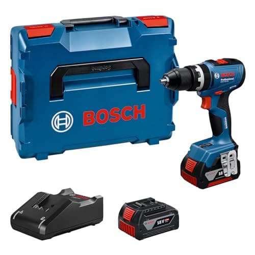 Image of Bosch Professional 18V System Cordless Drill Driver GSB 18V-65 (Brushless Motor, Head Length 175, incl. 2X GBA 18V 5.0Ah Batteries, Charger GAL 18V-40, L-BOXX)