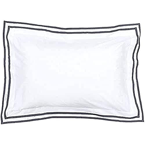 Image of Paoletti 5-Star Hotel Quality Luxury Sandringham Pillowcase - Pure Soft Cotton - White and Pewter - Machine Washable