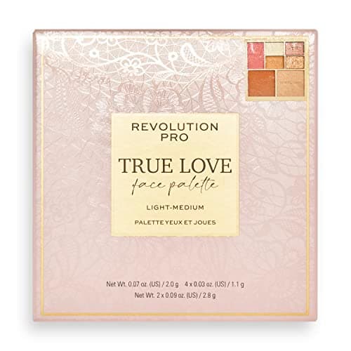Image of Revolution Pro, True Love Eye & Face Palette, Face Blusher/Bronzer/Highlighter, x4 Eyeshadow Pans, 7 Pan Multi-Use Makeup Palette, Matte & Shimmer Finish, Light - Medium Skin Tones