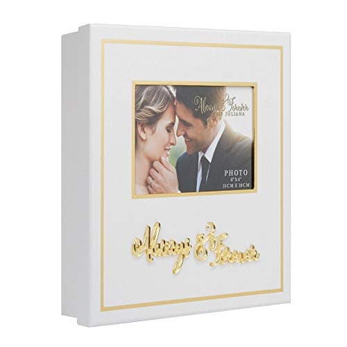 Image of Juliana White Wedding Day Keepsake Memory Box with 3D Gold Lettering 'Always & Forever' and 6x4 Photo Lid Gift