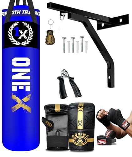 Image of ONEX Heavy Filled Boxing Punch Bag Set Gloves Bracket MMA Pad Punching Kick Bag 13Pcs 3ft – 4ft - 5ft With Straps (Blue, 4ft)