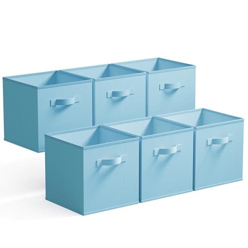 Image of GRANNY SAYS Cube Storage Boxes, Pack of 6 Foldable Storage Cubes 27x27, Square Baskets for Shelves, Decorative Kallax Cube Boxes for Organising Craft Supplies, Light Blue