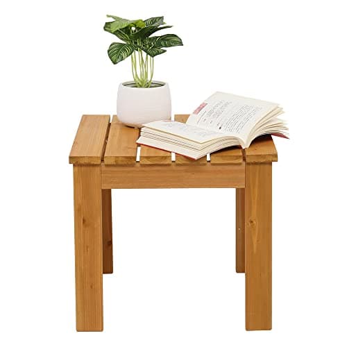 Image of Outopee Garden Side Table, Wooden Square Size End Table, Patio Coffee Bistro Table for Garden, Backyard, Living Room, Natural