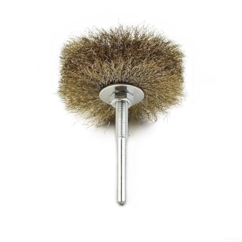 Image of 90mm Copper-Plated Wire Wheel Brush for Rotary Tools & Mini Drills – 6mm Shank Steel Polishing Brush for Wood Carving, Jewelry, Furniture and