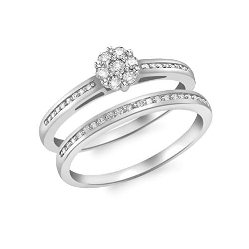 Image of CARISSIMA Women's 9ct White Gold 0.23ct Diamond Bridal Ring Set - Size P