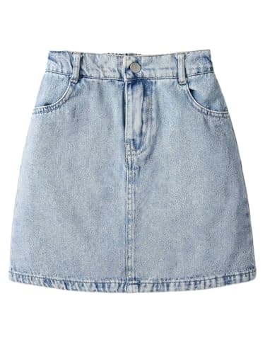 Image of GORGLITTER Girl's Summer Denim Mini Skirts Elastic Waist A Line Flared Y2k Jeans Short Skirts Age 8-12 Years Light Wash 11Y