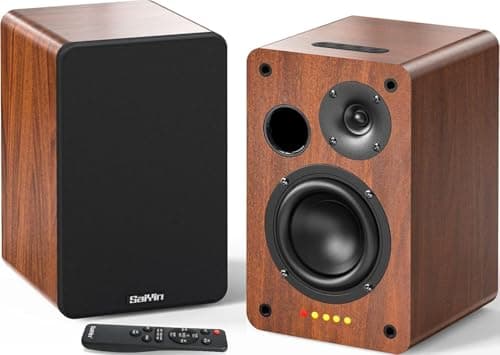 Image of Saiyin Active Bookshelf Speakers, 40W X 2 Bluetooth 5.3 with 4 Inch Woofer, Turntable Speakers with Optical/AUX input/Subwoofer Line Out for PC and TVs