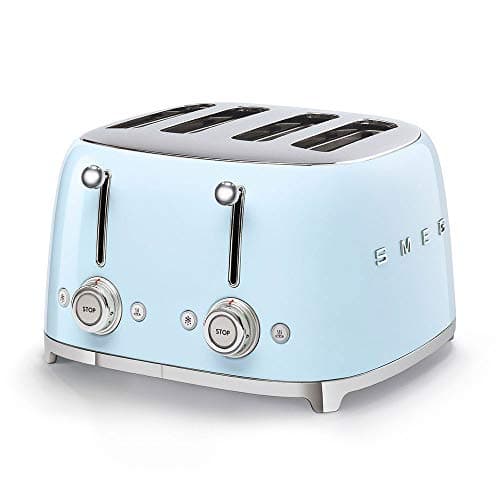 Image of Smeg TSF03PBUK 4 Slice Toaster, Extra Wide Slots, 3 pre set programmes, Pastel Blue