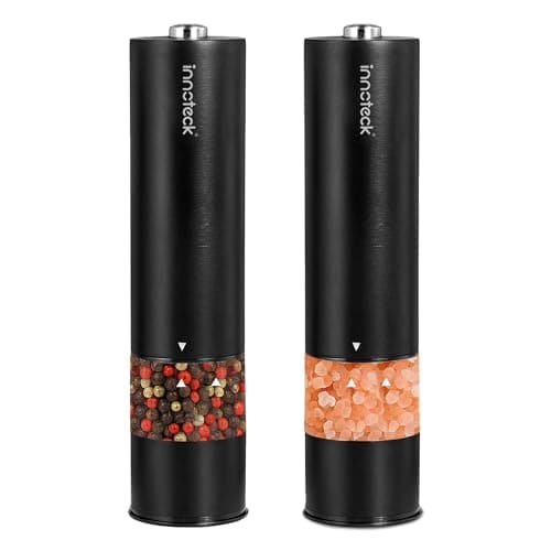 Image of Innoteck Electric Salt and Pepper Mill Set - Battery-Operated Black Pepper Mill with Light - One Touch Operation - Salt & Pepper Mills - Adjustable Coarseness - Ceramic Grinder