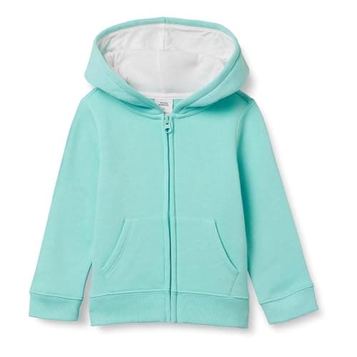 Image of Amazon Essentials Girls' Fleece Zip-Up Hoodie Sweatshirt, Aqua Blue, 5 Years
