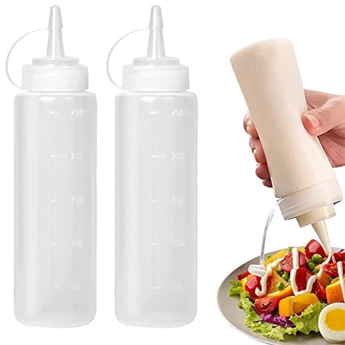Image of Abnaok 8oz Food Grade Plastic Squeeze Condiment Bottles with Cap for Sauce Bottle Seasoning Dispensers (2pcs)