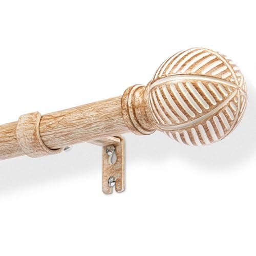 Image of DEFYNEE Wood Effect Curtain Pole Extendable 76-219cm - 25mm Metal Core with Imitation Wood Grain, Extendable Rod for Windows/Doors, Brown