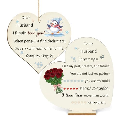 Image of Husband Gifts Birthday Wooden Sign Hanging Ornament 2PC Set My Man Christmas Presents Wood Heart Plaques Hubby Valentines Day for Partner Thank You I Love You Wedding Anniversary Appreciate Souvenirs