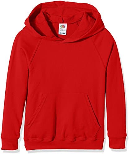 Image of Fruit of the Loom Unisex Kids Raglan Lightweight Hooded Sweat, Red, 7-8 Years (Manufacturer Size:30)