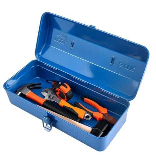Image of Metal Tool Box with Latch Rust Proof Tool Box Small Portable Tool Case with Handle 14.57x6.3x4.72in Lockable Metal Toolbox for Home DIY, Garage Tool Storage Box for Wrenches,Screwdrivers(BLUE)