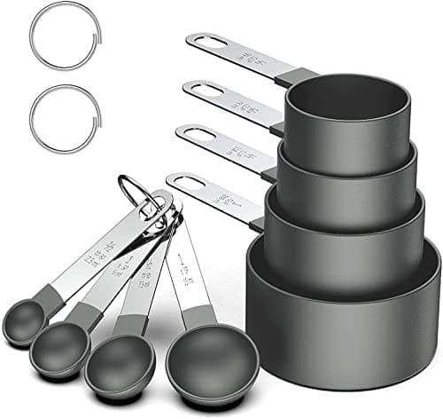 Image of 8 Pcs Measuring Cups and Spoons Set, Stackable Stainless Steel Handle Accurate Tablespoon for Measuring Dry and Liquid Ingredients Small Teaspoon with Plastic Head (Black)
