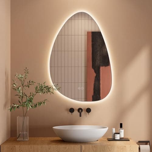 Image of Dripex LED Bathroom Mirror with Lights, 800 * 550 MM Asymmetrical Light up Backlit Mirror Bathroom Anti Fog Mirrors Dimmable Switch with 3 Colors,Horizontal/Vertical