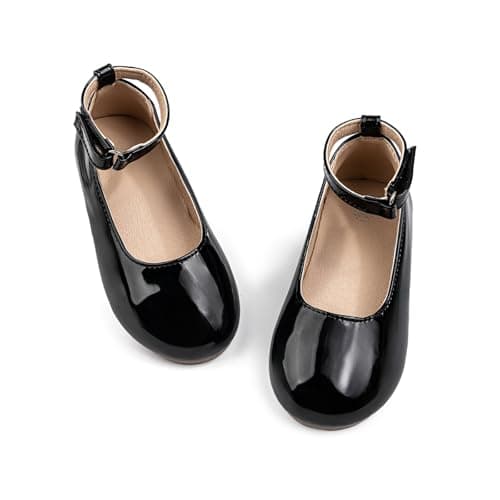 Image of CENCIRILY Girls Mary Jane School Shoes Flat with Ankle Strap Classic Princess Wedding Party Dress Shoe for Little Girl