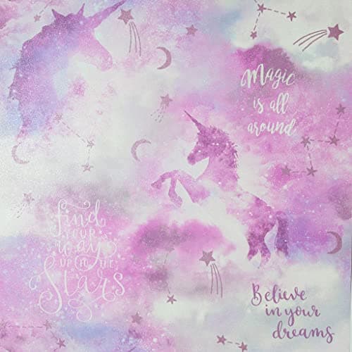 Image of Arthouse | Galaxy Unicorn Blush Multi | Unicorn Themed Wallpaper with Inspiring Quotes and Glitter Finish | Vinyl Paste The Paper Wallpaper for Bedrooms, Nurseries & More | 1005 x 53cm