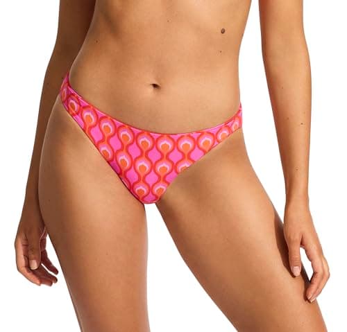 Image of Seafolly Women's Reversible Hipster Bikini Bottom Swimsuit, Birds of Paradise Chilli Red, 10