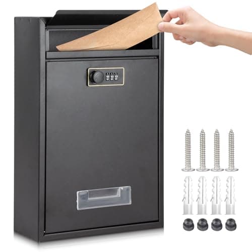 Image of Post Boxes Wall Mounted Waterproof, Lockable Letter Lostal Boxes Steel Mail Box with with Combination Lock, 32 x 21.5 x 8.5 cm Lockable Letter Boxes