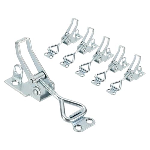 Image of sourcing map 6pcs Adjustable Toggle Clamp M5 x 28mm 220lbs Holding Capacity 4001 Style Quick Release Pull Latches Clamps Hasp with Lock Hole for Smoker Lid Jig Tool Box Case, Silver