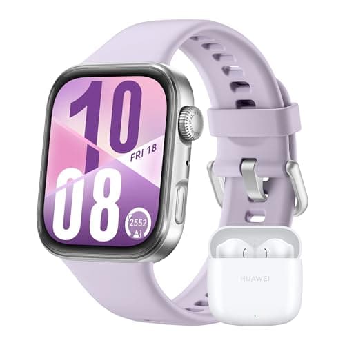 Image of HUAWEI WATCH FIT 4 Aluminum Alloy Purple + FreeBuds SE 2 White, Smartwatch for Men Women, Ultra Slim, iOS & Android, up to 10 Days Battery Life, Bluetooth Call, GPS Running Smartwatch, AMOLED Display