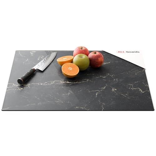 Image of ALLboards Glass Chopping Board Black Marble 60x52cm Cutting Board Splashback Worktop Saver for Kitchen Hob Protection Hot Cover Heat Resistant Multi-Glass Plate Dishes Pad Work Surface