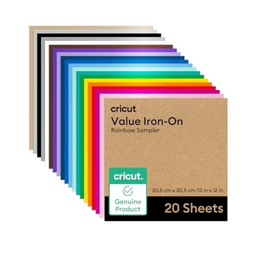 Image of Cricut HTV Heat Transfer Vinyl Sheets | 20 Pack | 30.5 cm × 30.5 cm (12" × 12") | Iron-On HTV Vinyl Sheets for Fabric, Ideal for Custom T-Shirts & DIY Projects