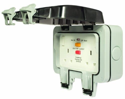 Image of Masterplug WP22RCD 13 A 2 Gang Storm Weatherproof Outdoor RCD Switched Latched Double Pole Socket by Masterplug