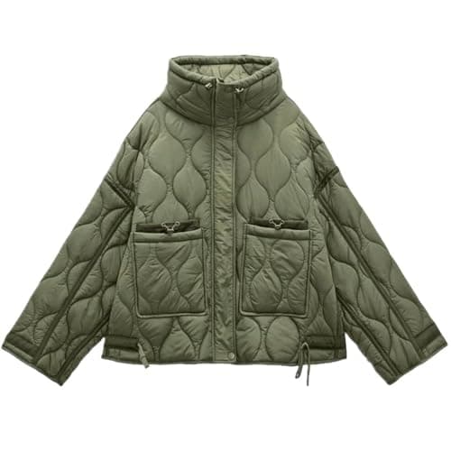 Image of Yunyahe Women's Quilted Jacket Oversized Transition Jacket with Zip, Stand-Up Collar, Lightweight, Padded Winter Coat Pullover Mustard Yellow S