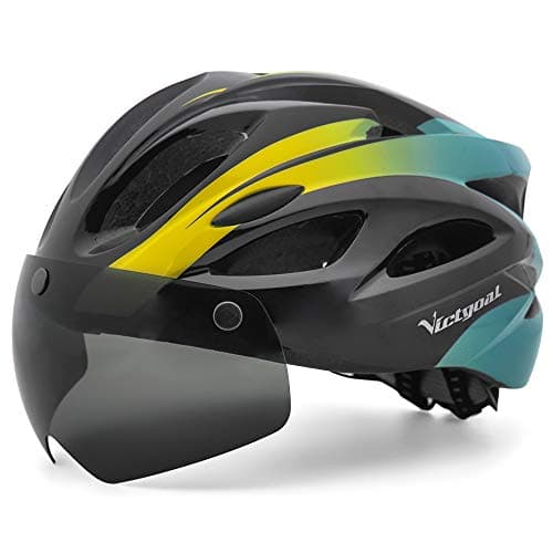 Image of Victgoal Adults Bike Helmet for Men Women Detachable Magnetic Goggle Visor Bicycle Helmet with LED Rear Light Cycling Road Mountain Cycle Helmet (Black Cyan)