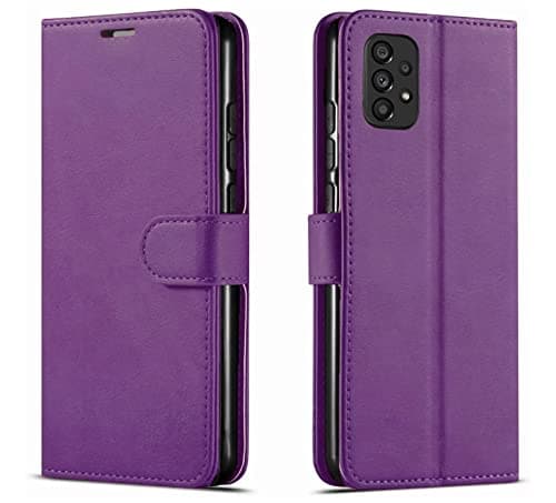 Image of NWNK13 For Samsung Galaxy A33 5G Case Leather Wallet Book Flip Stand View Phone Cover with Card Holder Slots Compatible with Galaxy A33 5G (Purple)