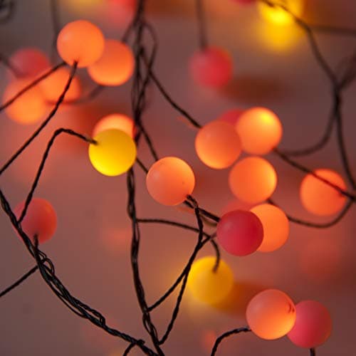 Image of Qbis Berry Cluster Lights. Red, Orange and Yellow Christmas Garland Fairy Lights on Thin Black Wire. Christmas Lighting with a Warm Glow, 4m (13ft) String Lights (240 LED Berry Sunset (Black Wire))