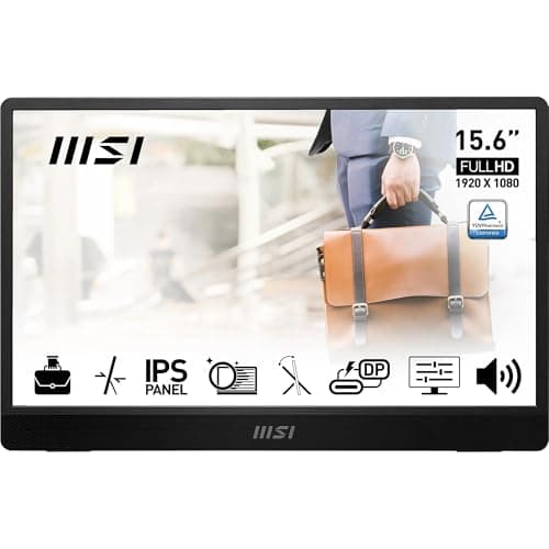 Image of MSI PRO MP161 E2 15.6 Inch Full HD Portable Monitor - 1920 x 1080 IPS Panel, 60Hz, Eye-Friendly Screen (PC, Laptop, Mobile), Speakers, Enhanced Chassis & Kickstand - Mini-HDMI 2.0b, 2 x USB Type-C