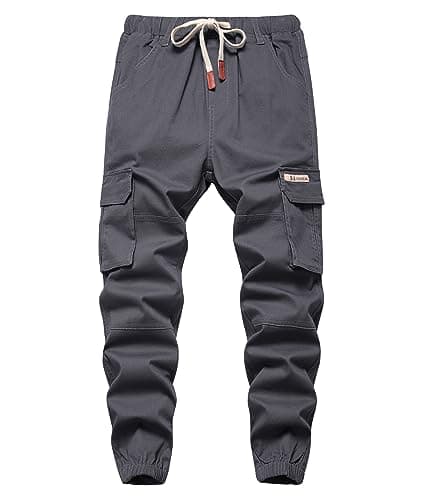 Image of YoungSoul Boys Joggers Pants Casual Drawstring Elastic Slim Fit Kids Cargo Trousers Grey UK:13-14 Years (manufacturers's Size: 170)