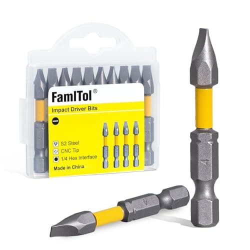 Image of FamlTol SL4 Slotted Screwdriver Bits 50mm Slotted SL4 Bit 10 Pcs Magnetic S2 Steel Bits 1/4" Hex Shank for Home Repair Electrical Installation and Enclosure Fastening