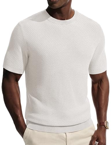 Image of PJ PAUL JONES Mens T-Shirts Short Sleeve Crew Neck Tshirt Solid Knitted Tee Mens Tops White L