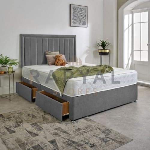 Image of Divan Bed Superstore Luxe Plush Divan Bed + Memory Sprung Mattress + 24” Headboard (Grey, Double, 2 Drawers Footend)