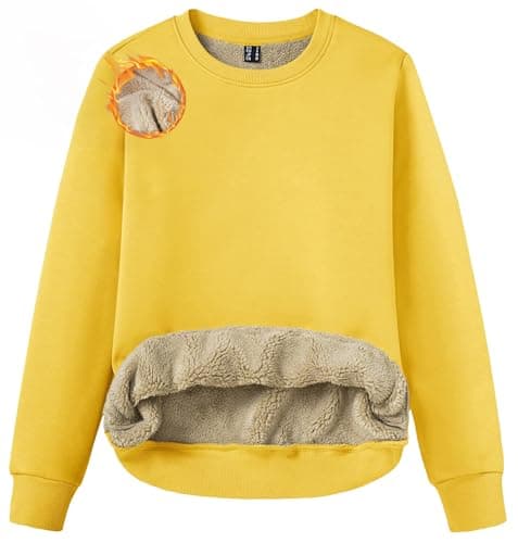Image of TACVASEN Women's Sweatshirts Long Sleeve Thick Fleece Sweatshirt Ladies Winter Pullover Tops Yellow