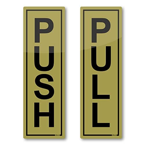 Image of stika.co 1 Set Gold Push and Pull Door Signs - 60 x 190mm Access Awareness Safety - Self-Adhesive Vinyl Door Stickers