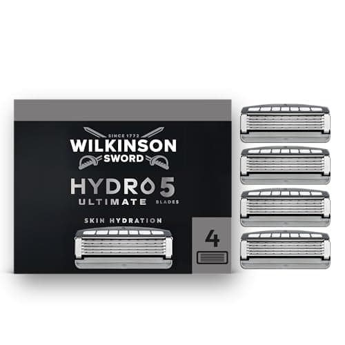 Image of Wilkinson Sword Hydro 5 Ultimate Razors Blade for Men, Refill Pack, Hyaluronic Acid, Carbon Coated Blades, 4 Razor Refills