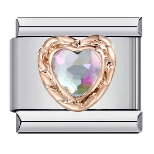 Image of Mon & Sons Love Heart Topaz Gold Month Birth Year Birthday Stone Anniversary Birthstone Crystal Silver Italian 9mm Link Stainless Steel Bracelet Charm Compatible With 9mm Link