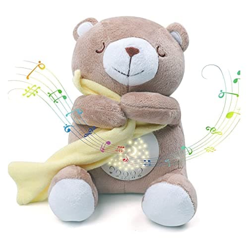 Image of Meero London Baby Sleeping Aid, Night Light, Plush Toy Baby Sleep Soother with Night Stars Projector with 15 Musical Lullabies-Gift Pack-Unisex