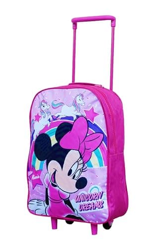 Image of trolleys Minnie Mouse Kids Cabin Bag Suitcase - Lightweight with Wheels & Telescopic Handle - Ideal for Short Breaks, Holidays, Sleepovers, School Trips