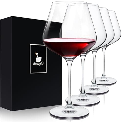 Image of Swanfort Red Wine Glasses Set of 4, Long Stem Crystal Wine Glasses, Burgundy Wine Glass with Gift Box, 460ml Large Wine Glasses with Stem for Wedding Anniversary Birthday Gifts