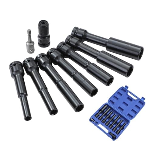 Image of TOPWAY 1/2 Inch Drive Extra Deep Impact Socket Set 9 PCs Extra Long Thin Wall Metric 8-19mm Impact Sockets, Automotive Trucks Tractors Engines Repairing Garage Tool
