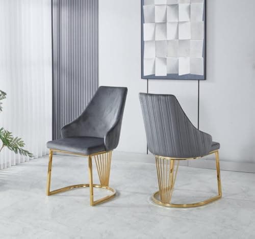 Image of Modernique Velvet Upholstered Dining Chairs with Gold Metal Legs, Set of 2, Black Grey and Cream (Grey)